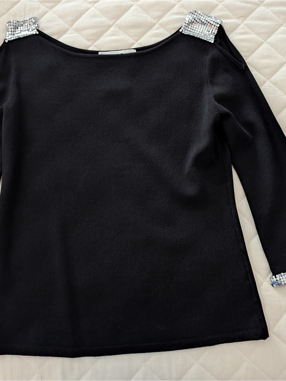 Joseph Black Off-the-Shoulder Sweater with Silver Embellished Shoulders